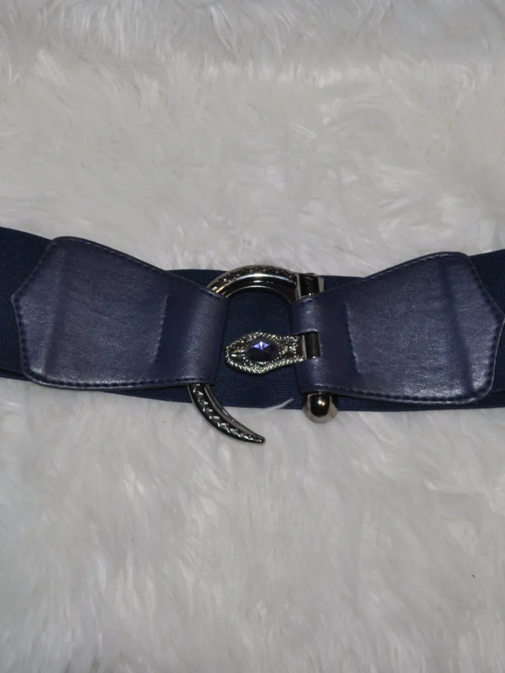 Women's Belt Hip High Waist Wide Navy Blue and Black Elastic Western Style